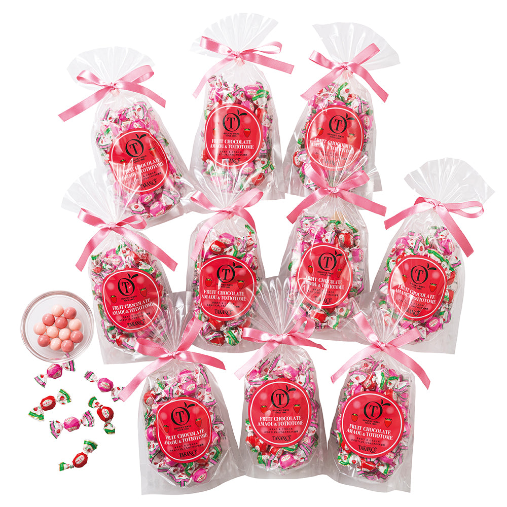 新宿高野 シェアあまおう＆とちおとめチョコレートSP10入（ピーチ柄ラッピング袋付）