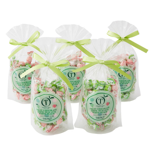 新宿高野 シェアシャインマスカット＆白桃チョコレート5入 （ピーチ柄紙袋付）